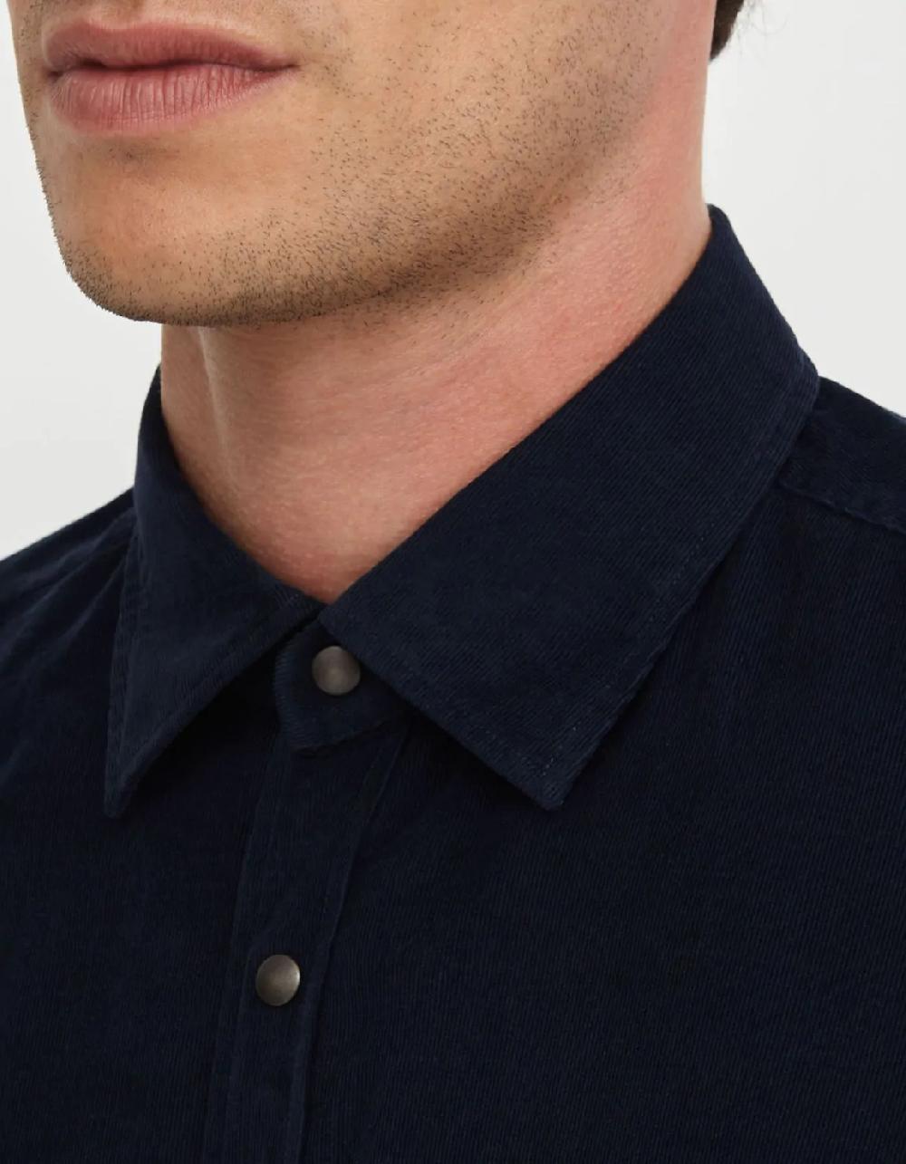 Xacus Camicia Collo italiano Tinta Unita Velluto Blu navy