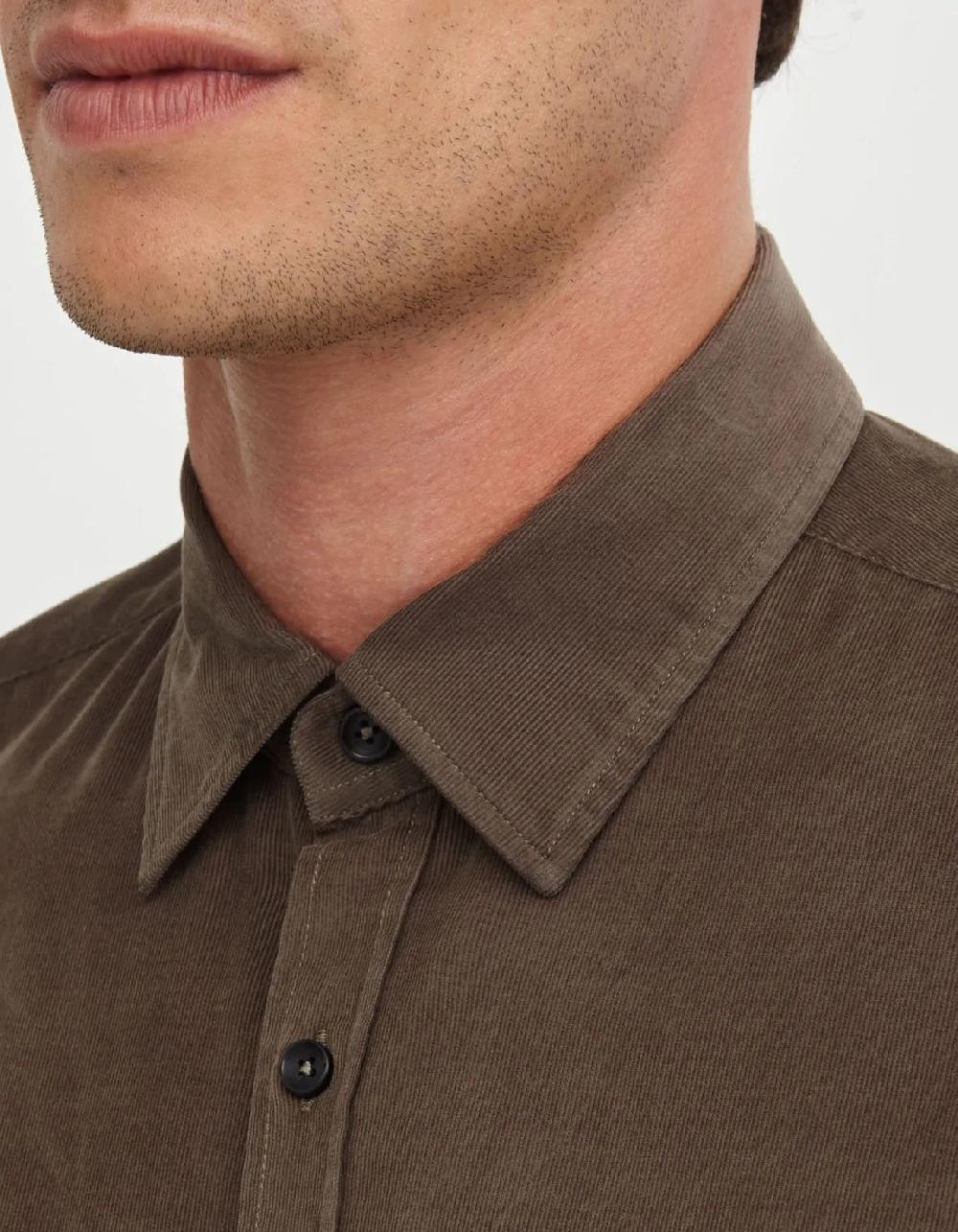 Xacus Camicia Collo italiano Tinta Unita Velluto Grigio melange