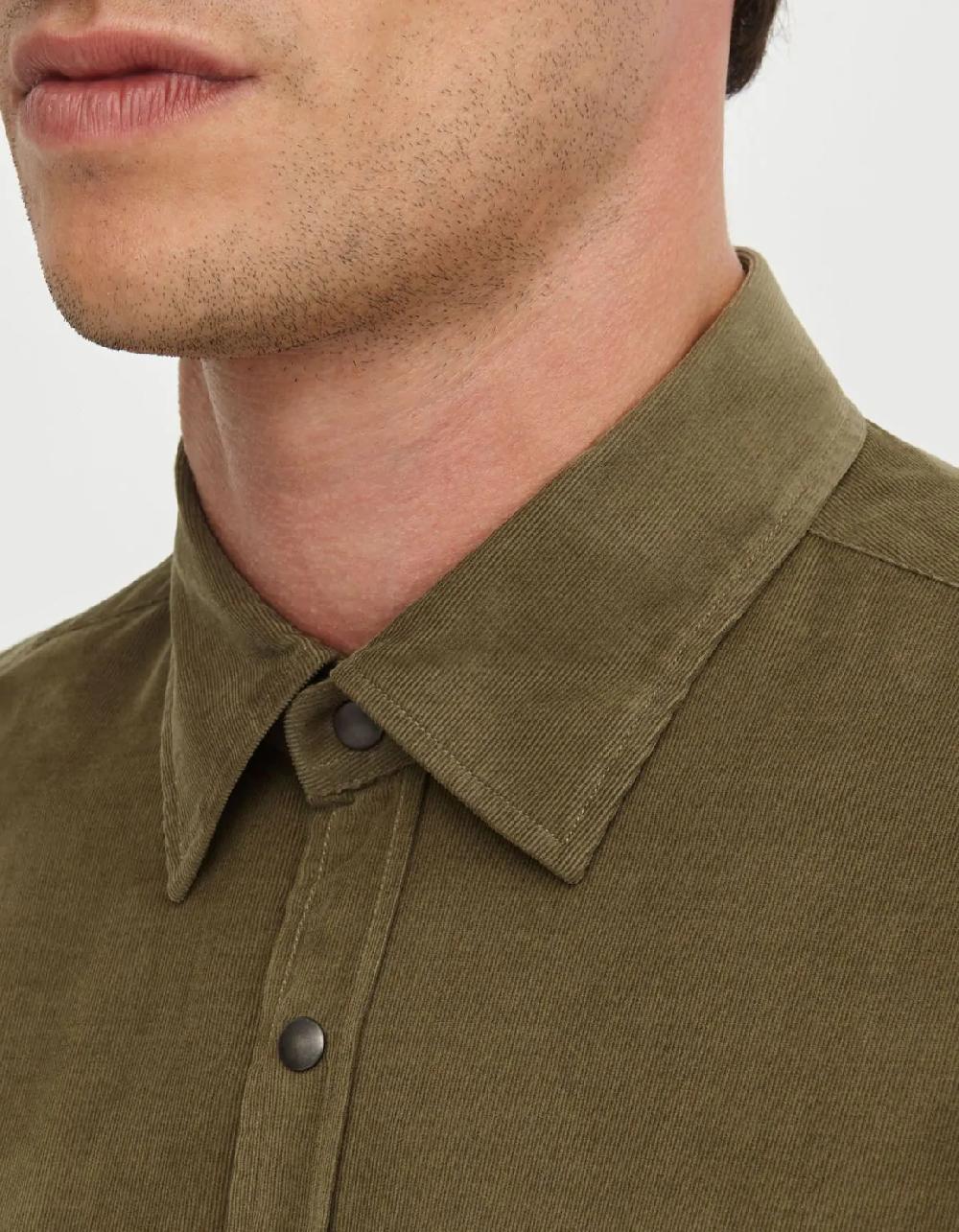 Xacus Camicia Collo italiano Tinta Unita Velluto Verde bottiglia