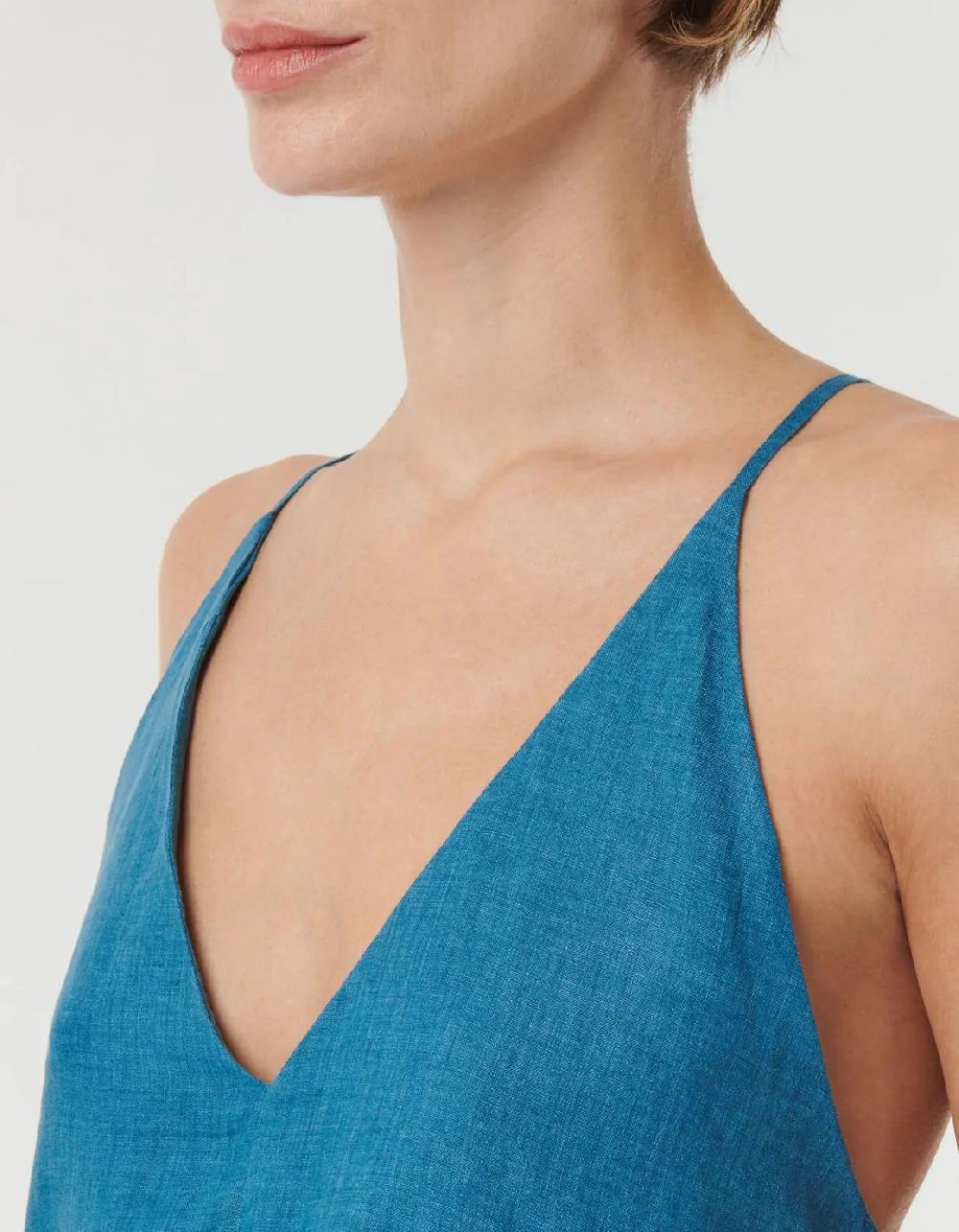 Xacus Abito Blu pavone Lino Tinta Unita