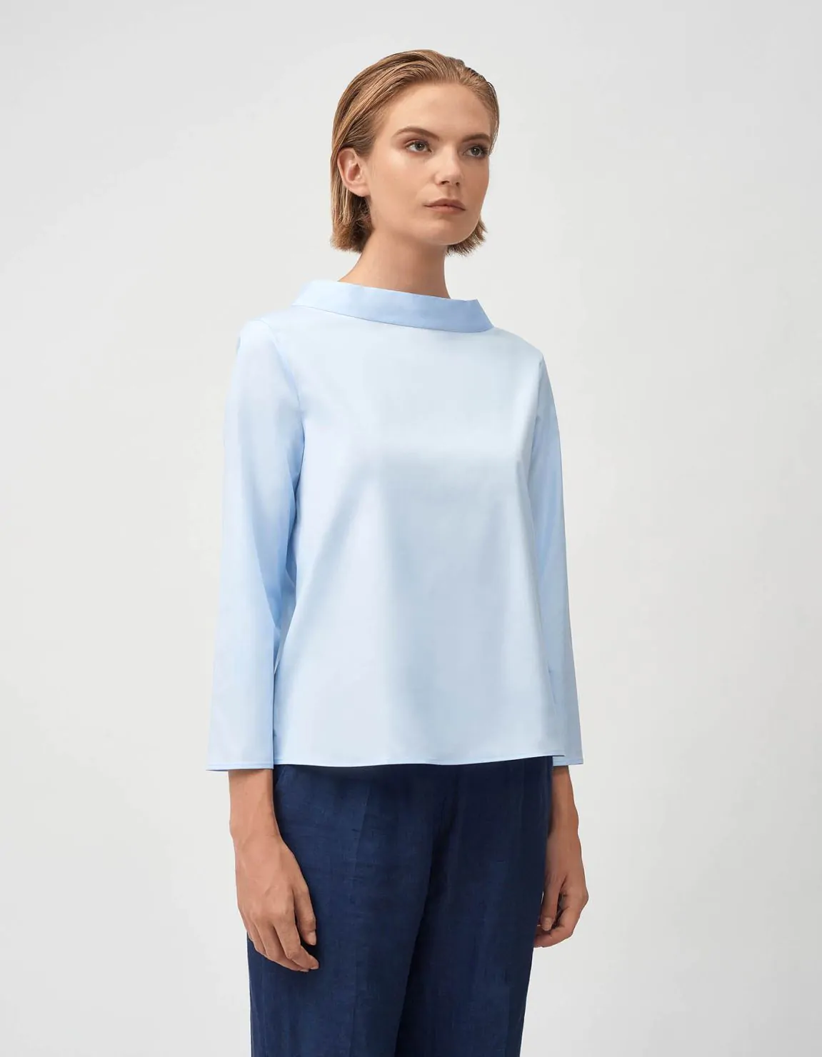 Xacus Blusa Celeste Stretch Tinta Unita