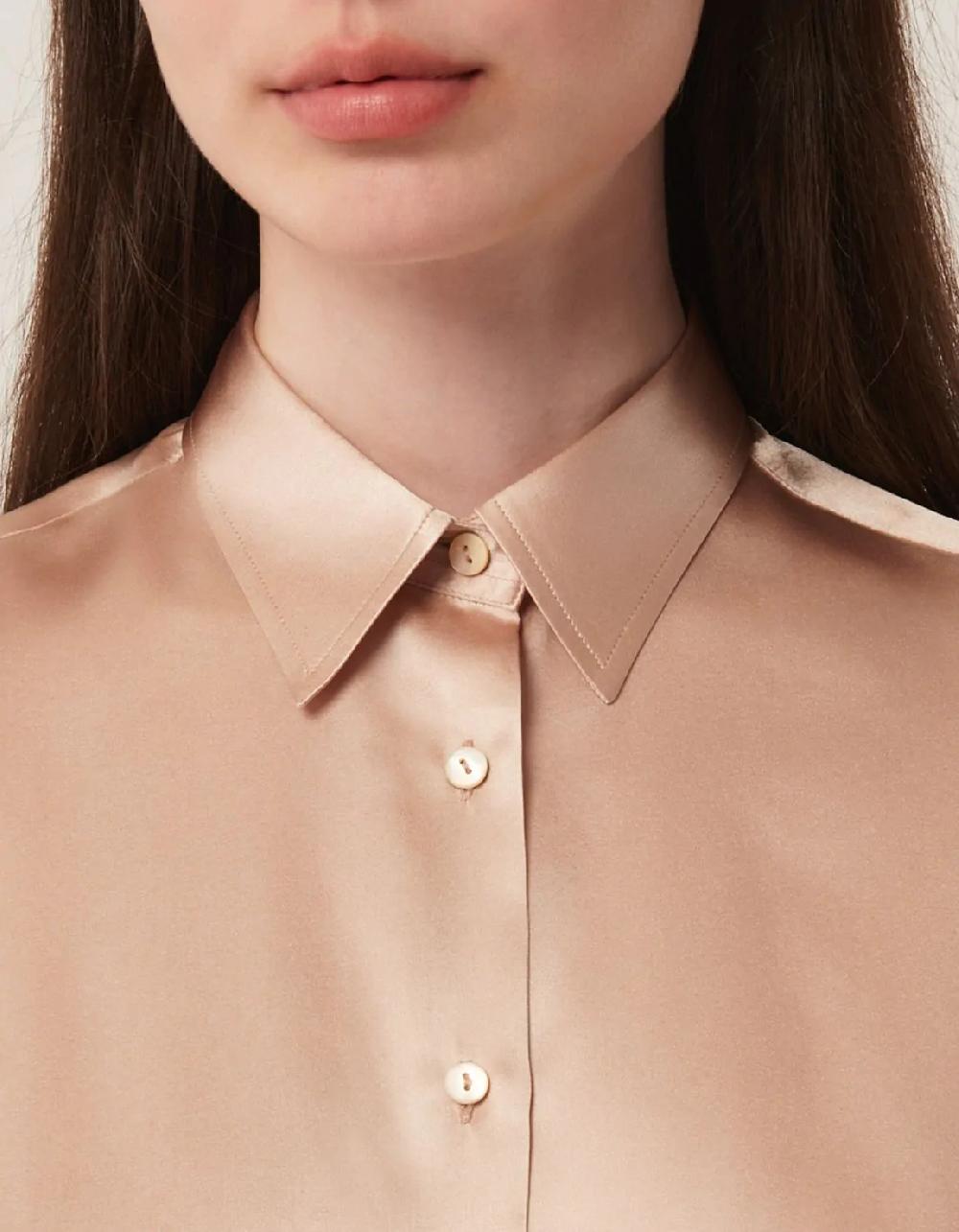 Xacus Camicia Beige Seta Tinta Unita