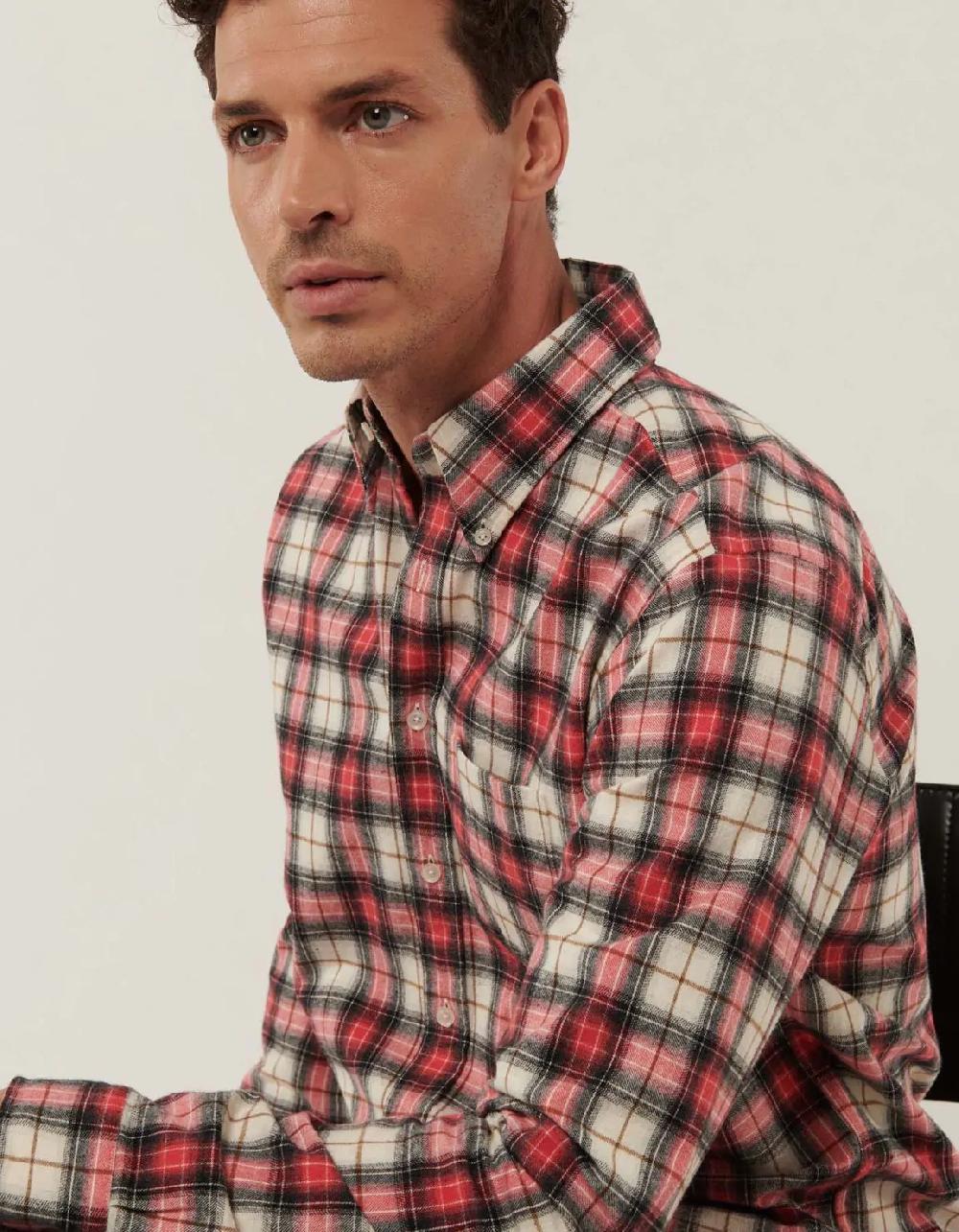 Xacus Camicia Collo button down Quadri Twill Rosso