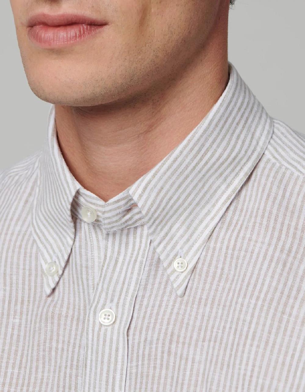 Xacus Camicia Collo button down Righe Lino Beige