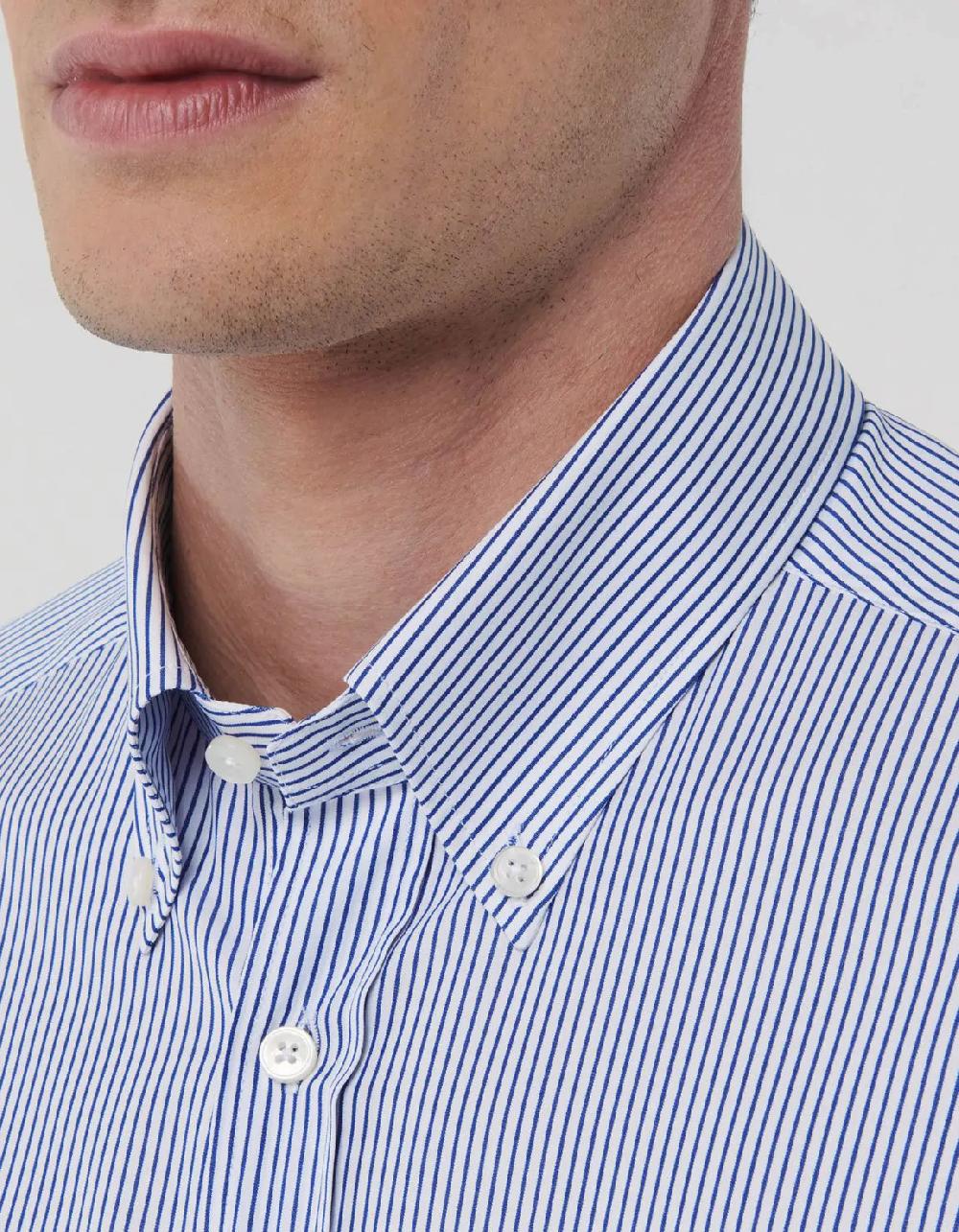 Xacus Camicia Collo button down Righe Popeline Blu