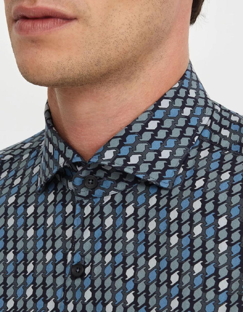 Xacus Camicia Collo francese Fantasia Popeline Blu