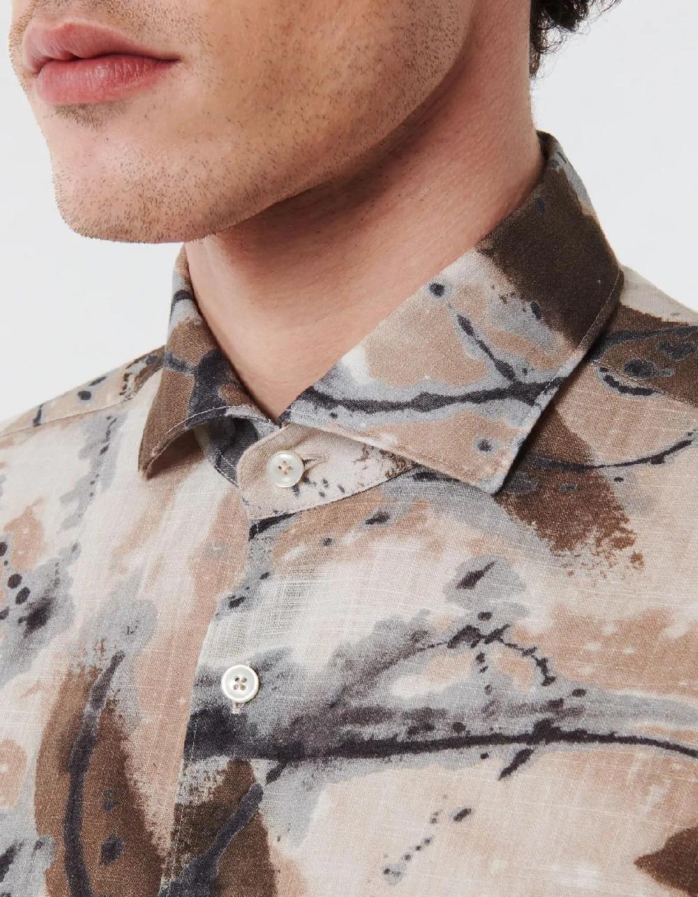 Xacus Camicia Collo francese Fantasia Tela Beige