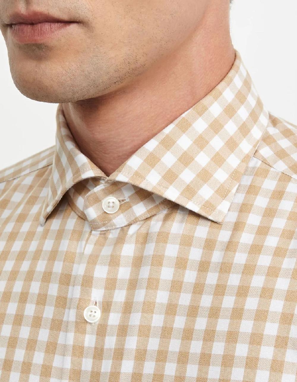 Xacus Camicia Collo francese Quadri Twill Oro