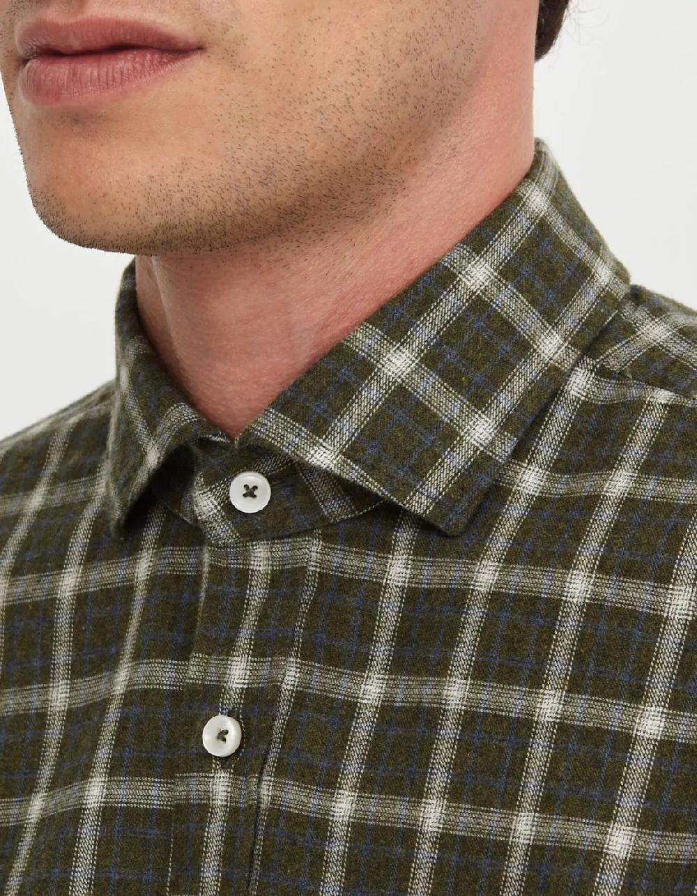 Xacus Camicia Collo francese Quadri Twill Verde