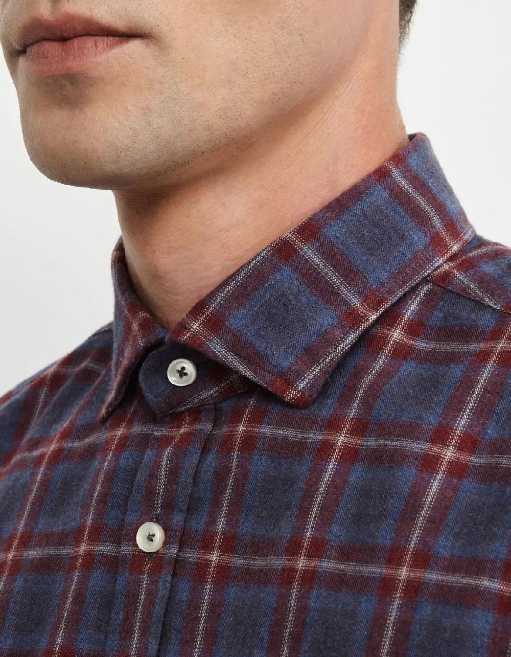 Xacus Camicia Collo francese Quadri Twill Vinaccia