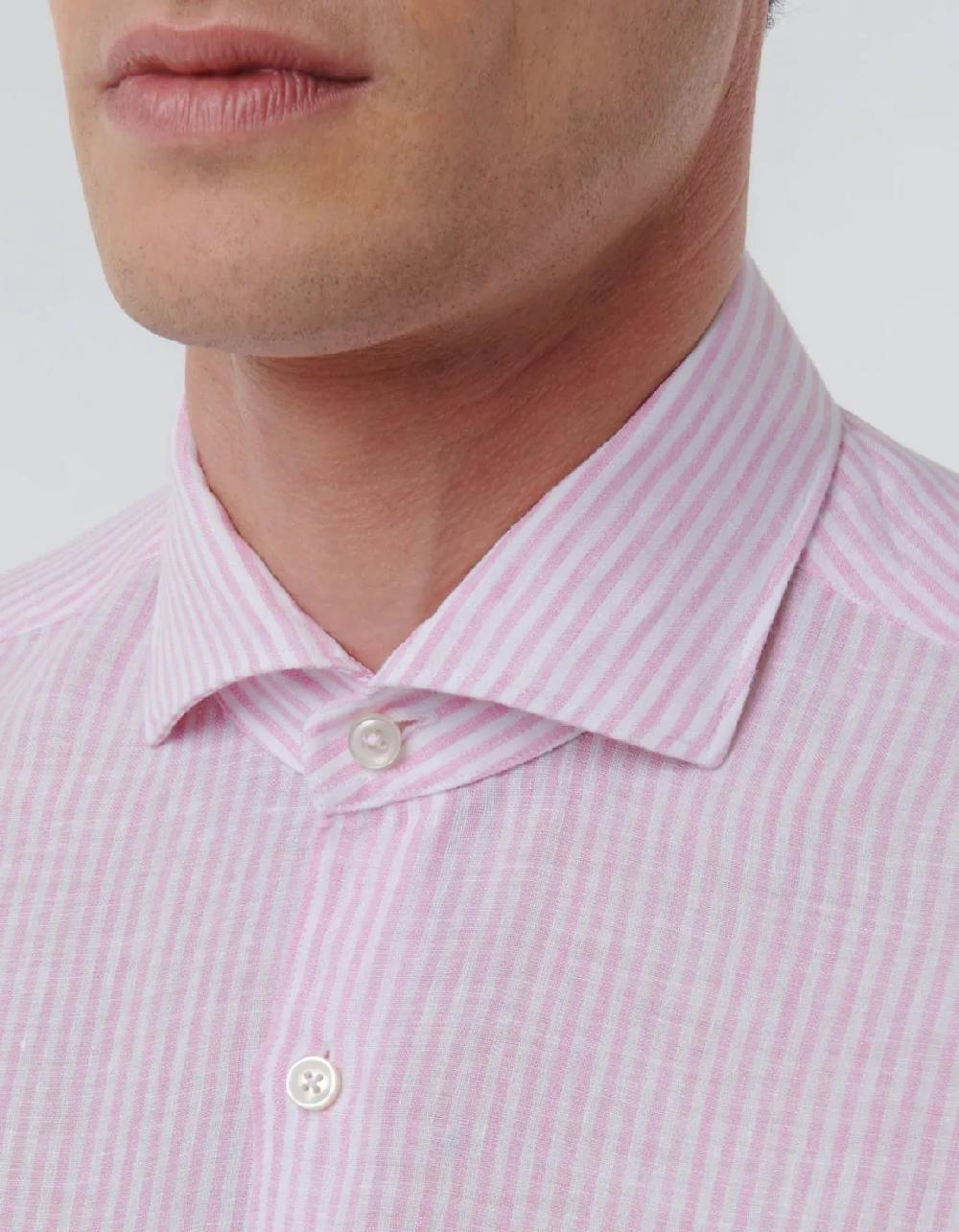 Xacus Camicia Collo francese Righe Lino Rosa
