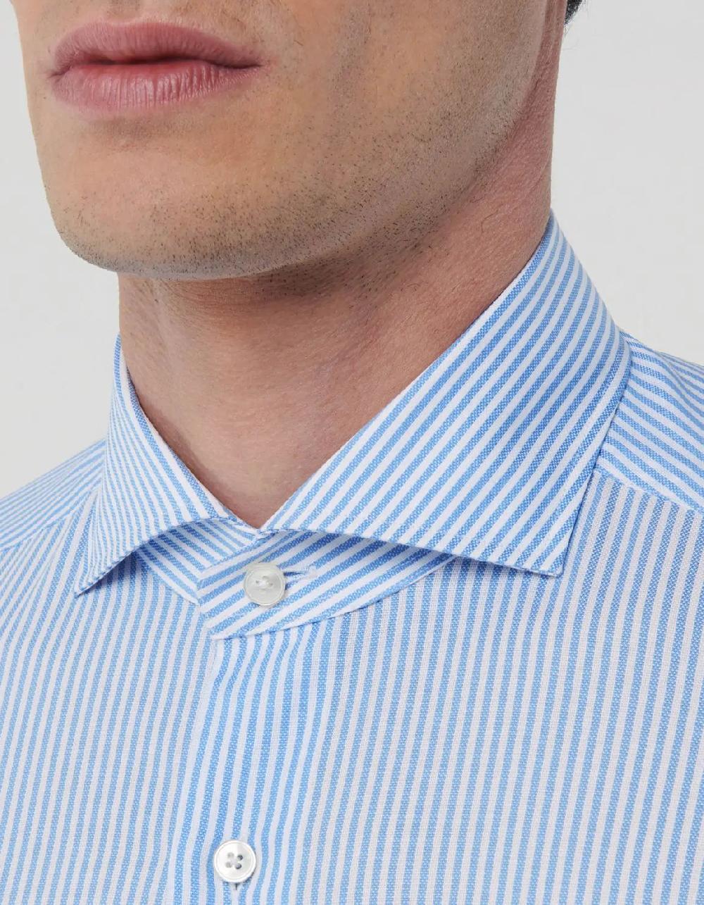 Xacus Camicia Collo francese Righe Oxford Celeste
