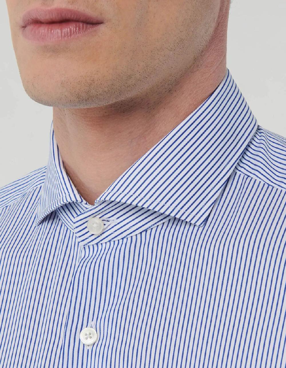 Xacus Camicia Collo francese Righe Popeline Blu