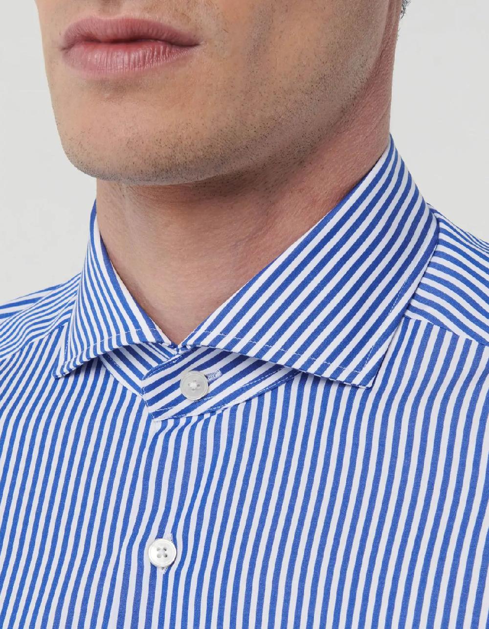 Xacus Camicia Collo francese Righe Popeline Blu