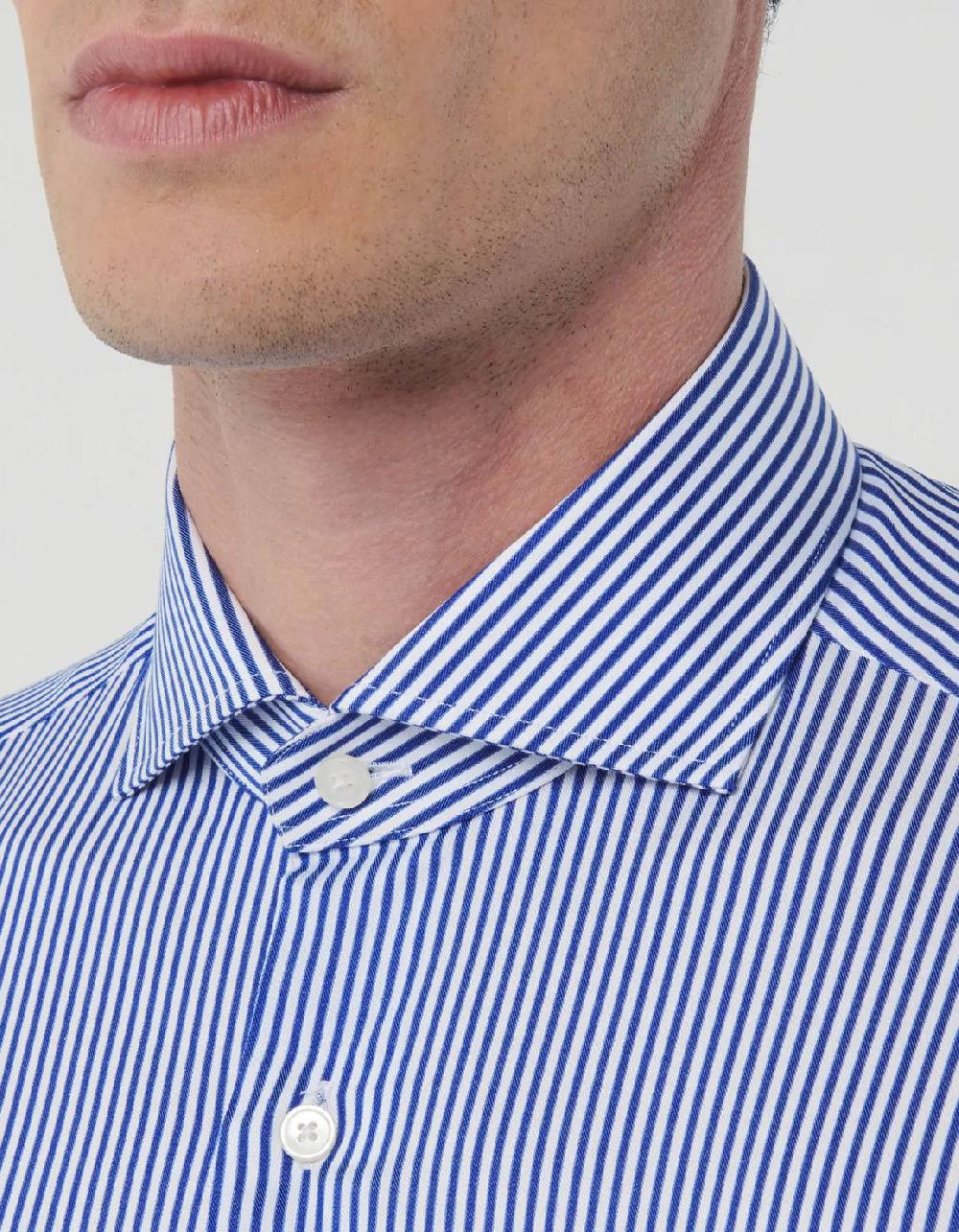 Xacus Camicia Collo francese Righe Twill Blu