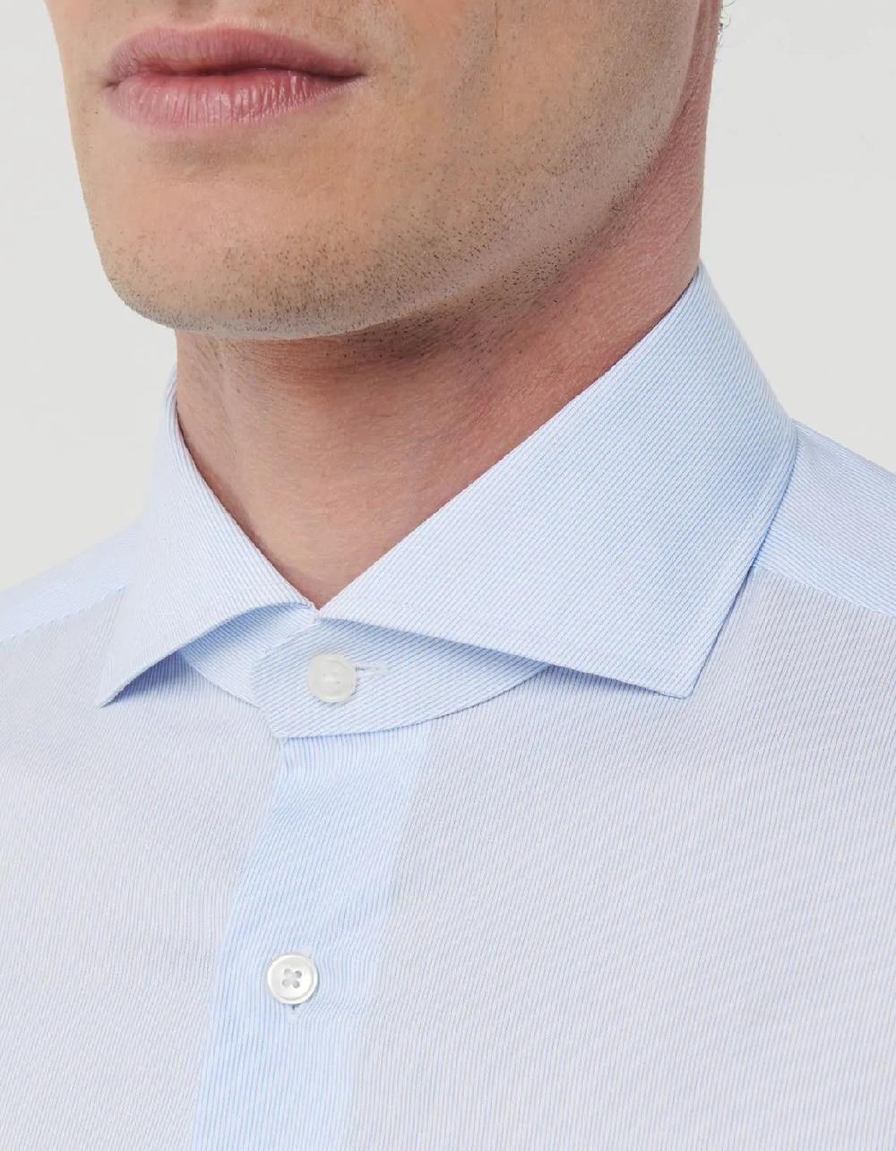 Xacus Camicia Collo francese Righe Twill Celeste