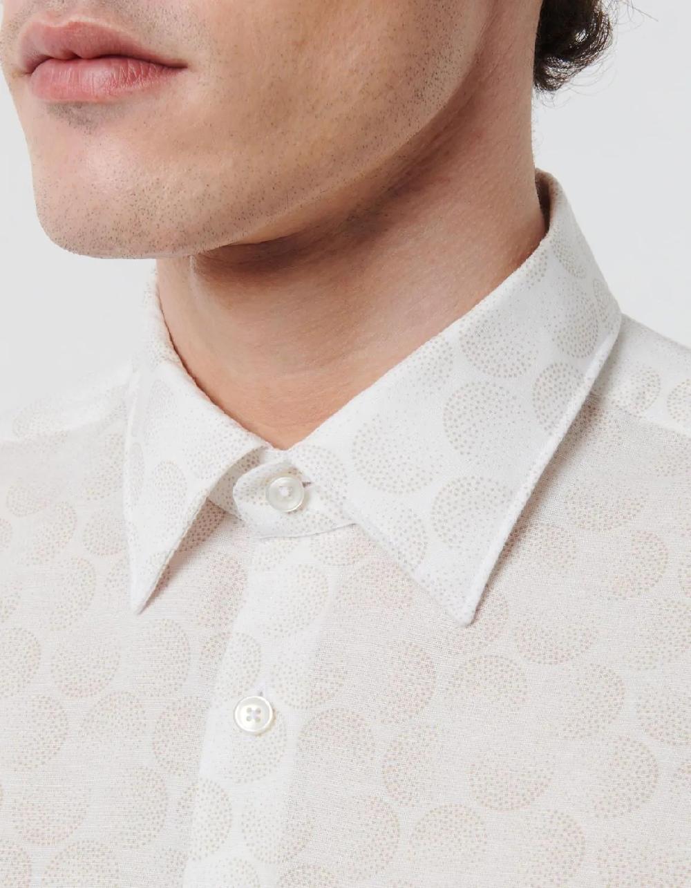 Xacus Camicia Collo italiano Fantasia Lino Beige