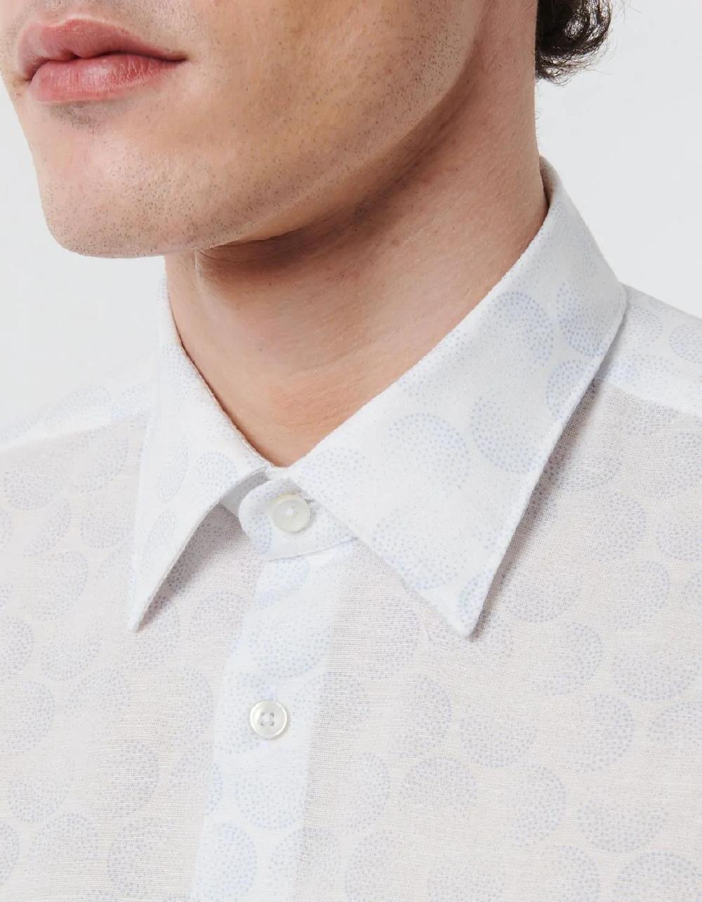 Xacus Camicia Collo italiano Fantasia Lino Celeste