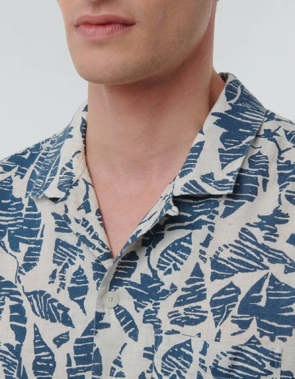 Xacus Camicia Collo italiano Fantasia Tela Blu