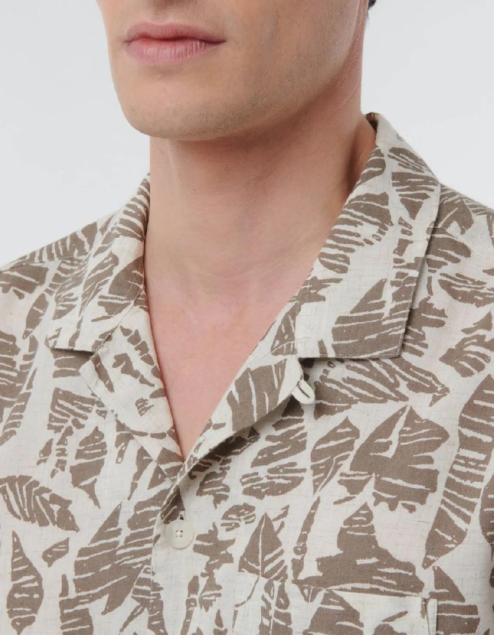 Xacus Camicia Collo italiano Fantasia Tela Marrone