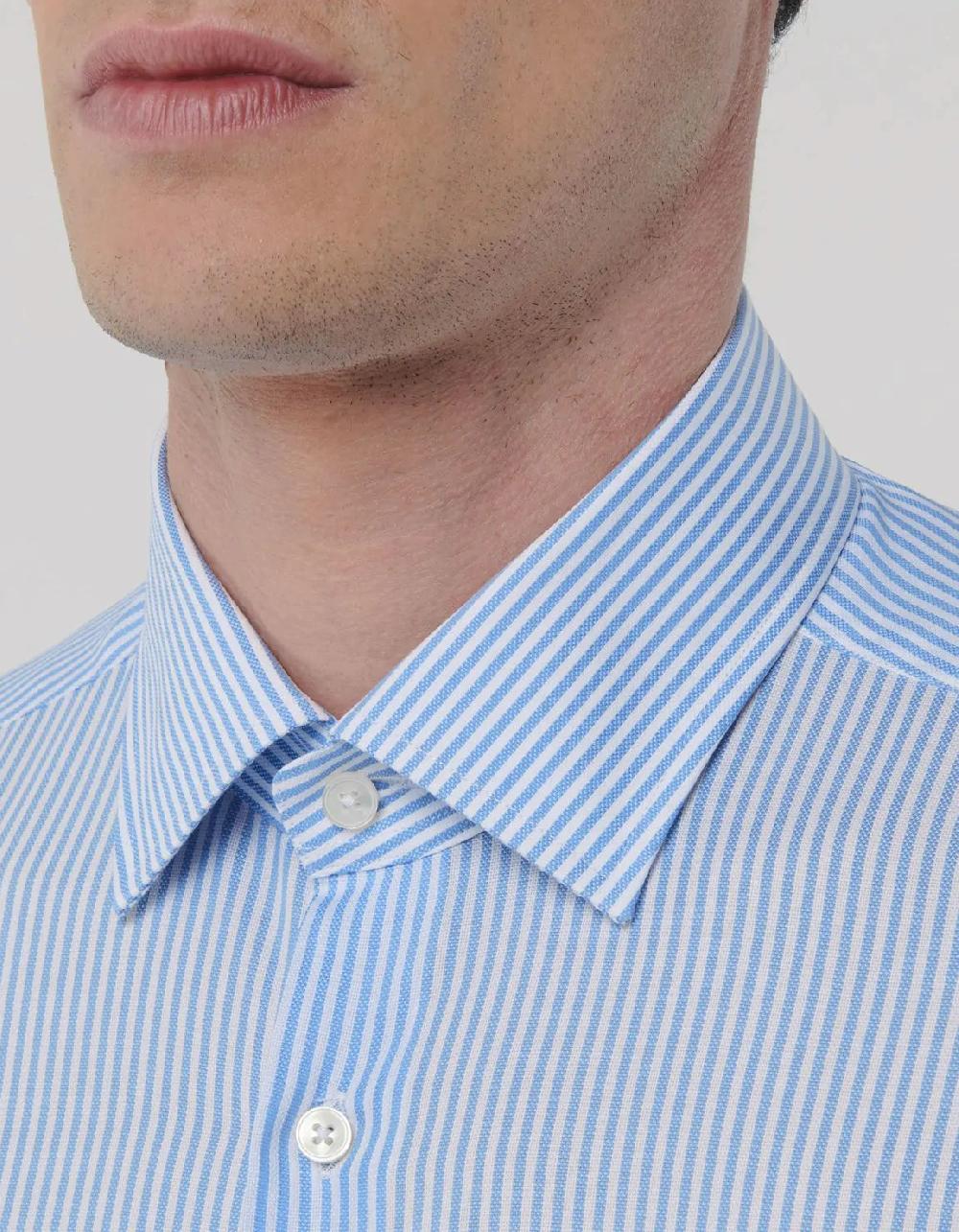 Xacus Camicia Collo italiano Righe Oxford Celeste