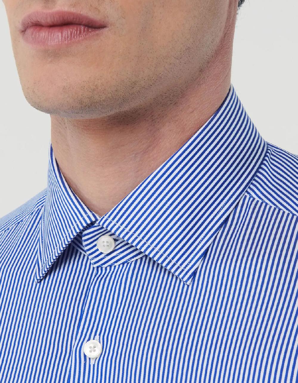 Xacus Camicia Collo italiano Righe Twill Blu