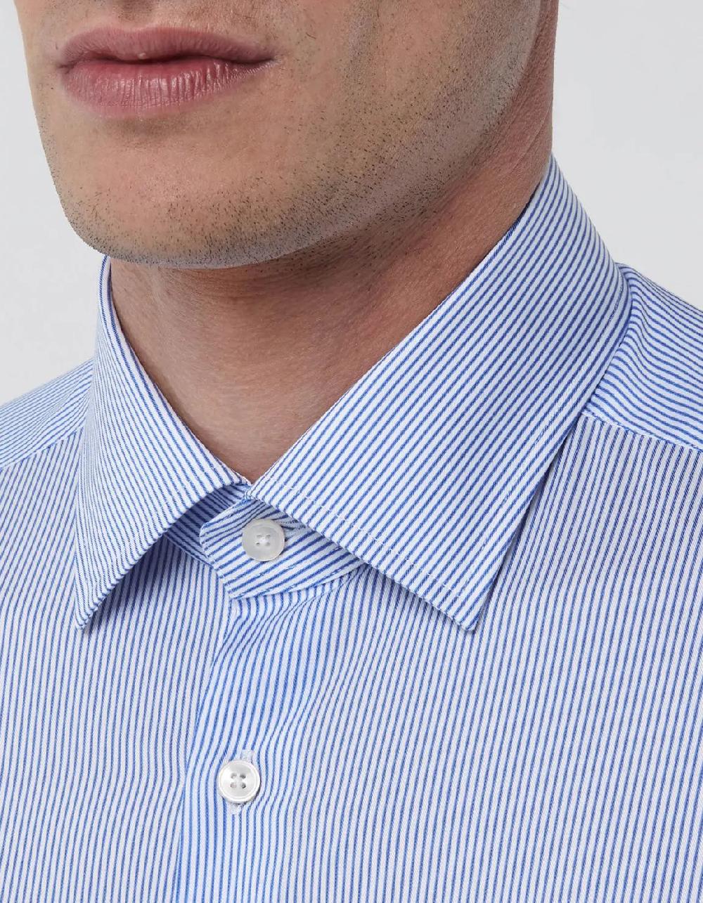 Xacus Camicia Collo italiano Righe Twill Celeste