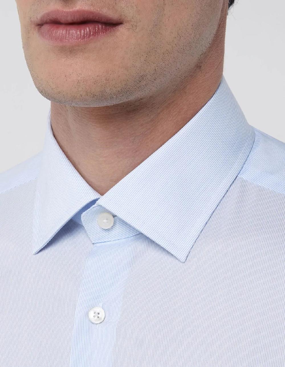 Xacus Camicia Collo italiano Righe Twill Celeste