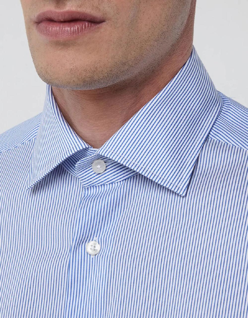 Xacus Camicia Collo italiano Righe Twill Celeste