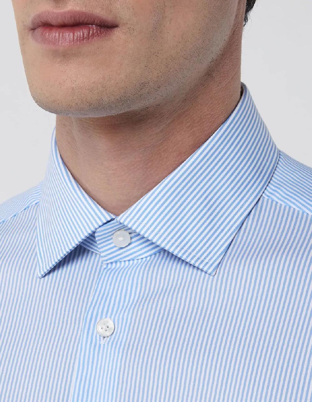 Xacus Camicia Collo italiano Righe Twill Celeste