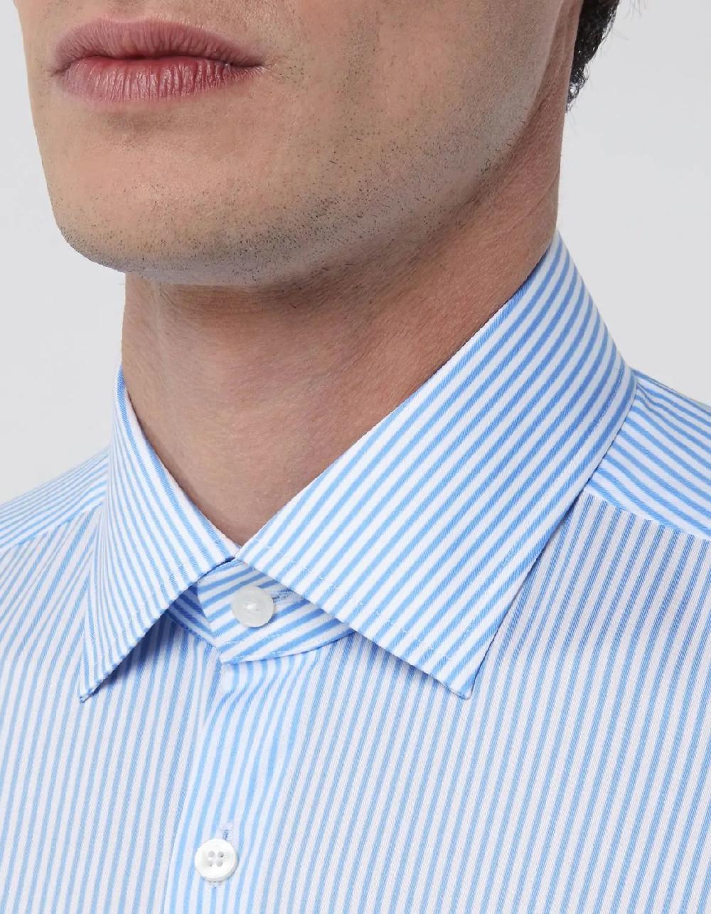 Xacus Camicia Collo italiano Righe Twill Celeste