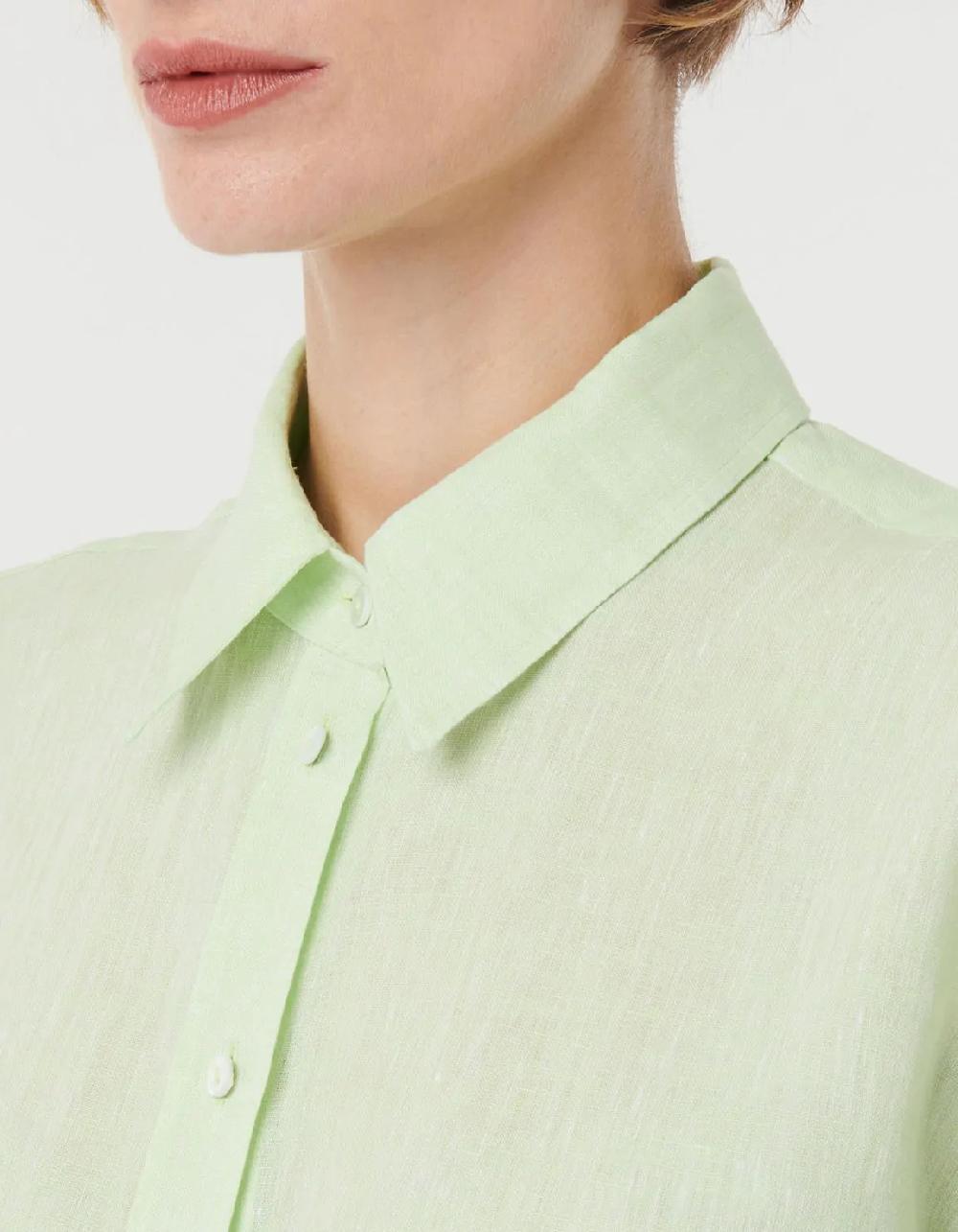 Xacus Camicia Verde mela Lino Tinta Unita