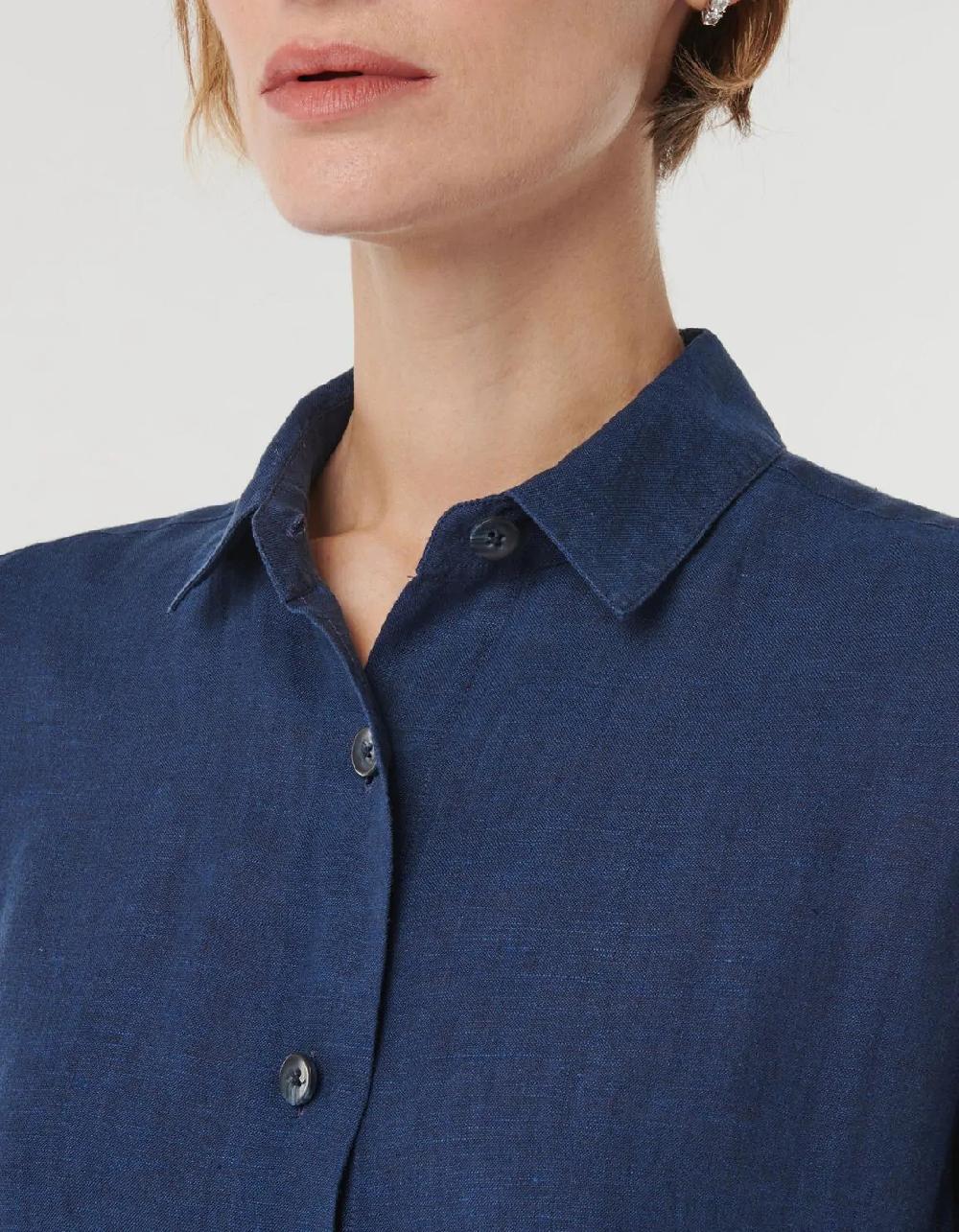 Xacus Chemisier Blu navy Lino Tinta Unita