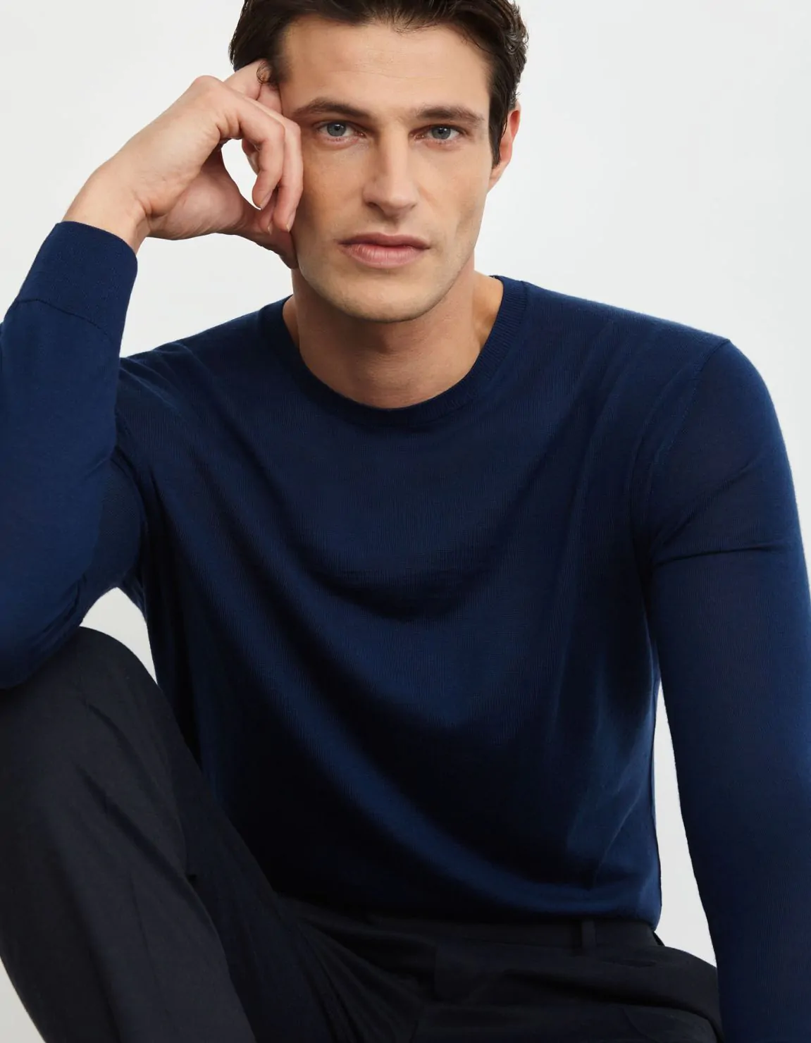 Xacus Maglia Blu Filato lana merino finezza 18