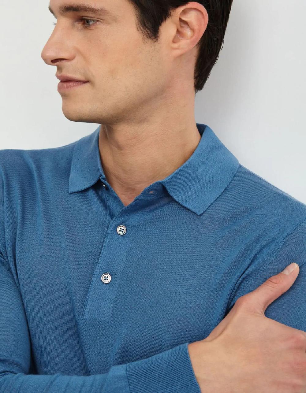 Xacus Maglia Blu Filato lana merino finezza 18