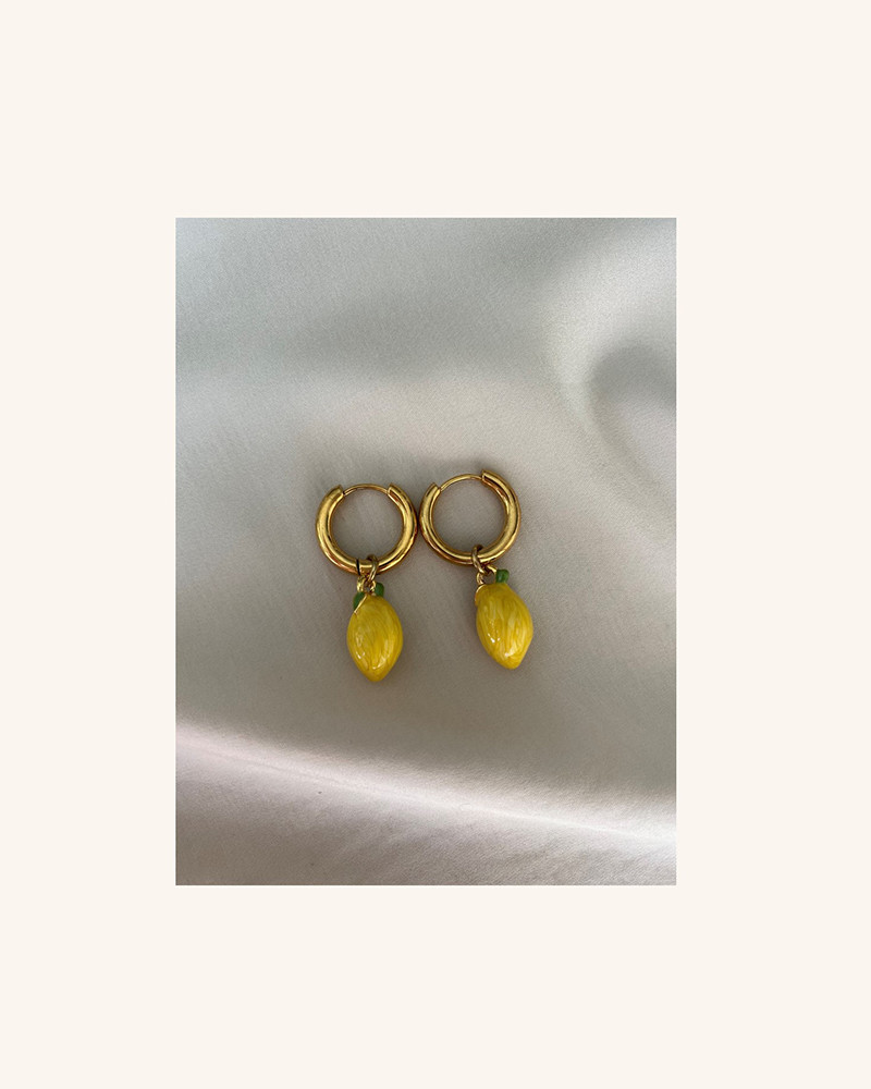 Y'am Capri Lemons Hoop Earrings - Small Size