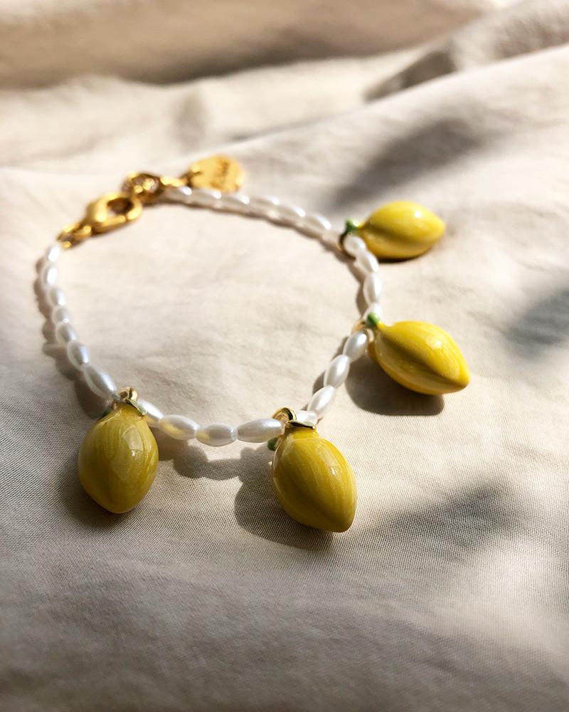 Y'am Capri Pearl Bracelet With Pendants Lemons