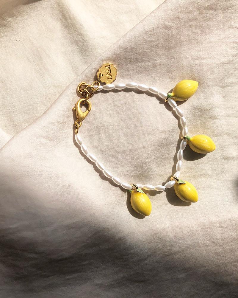 Y'am Capri Pearl Bracelet With Pendants Lemons