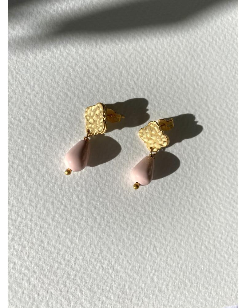 Y'am Capri Y'AM mini stud earrings with pink coral paste