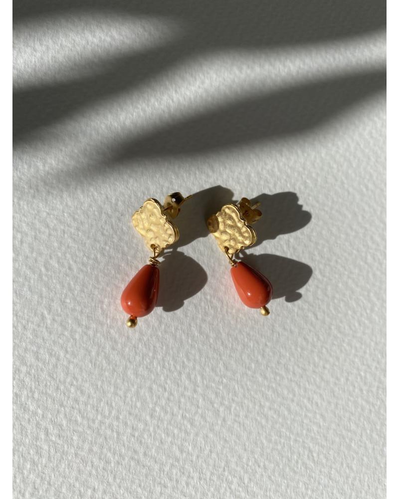 Y'am Capri Y'AM Mini Stud Earrings With Red Coral Paste