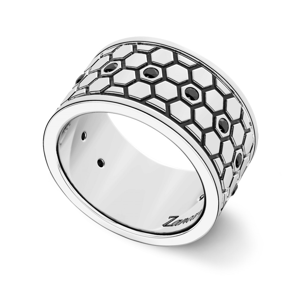 Zancan Anello A Fascia Larga Zancan In Argento E Pietre Nere