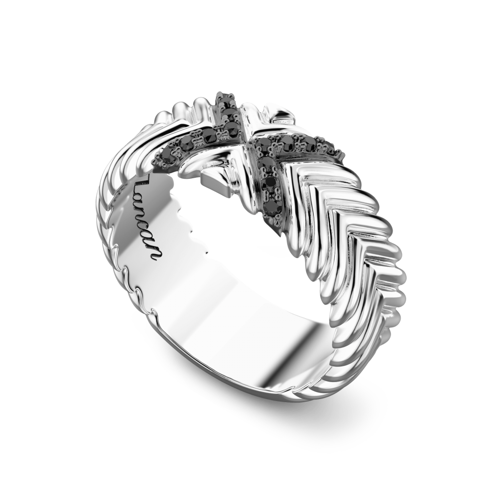 Zancan Anello A Fascia Zancan In Argento Con Pietre Nere