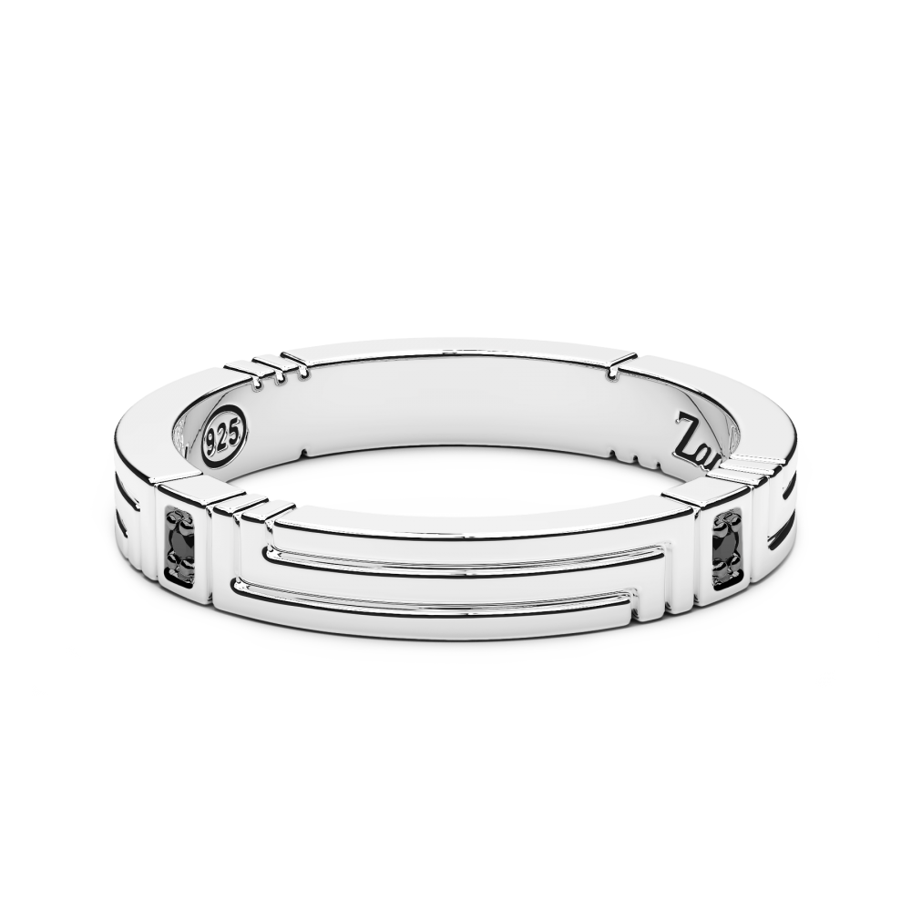 Zancan Anello a fede Zancan in argento e pietre nere