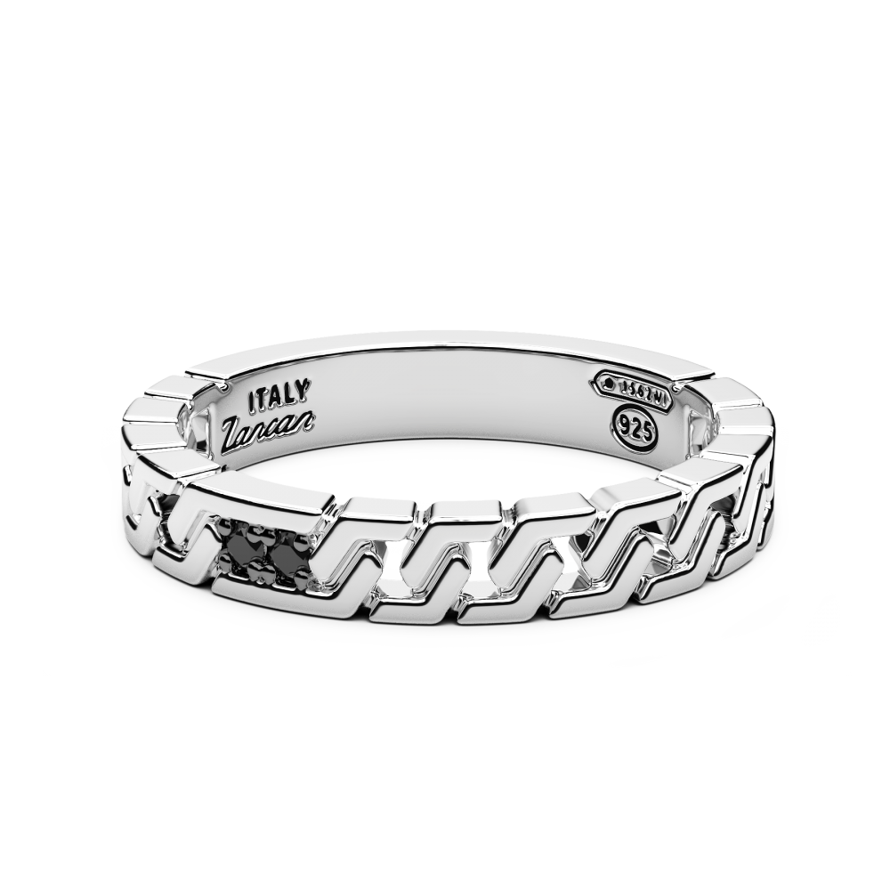 Zancan Anello a fede Zancan in argento e pietre nere