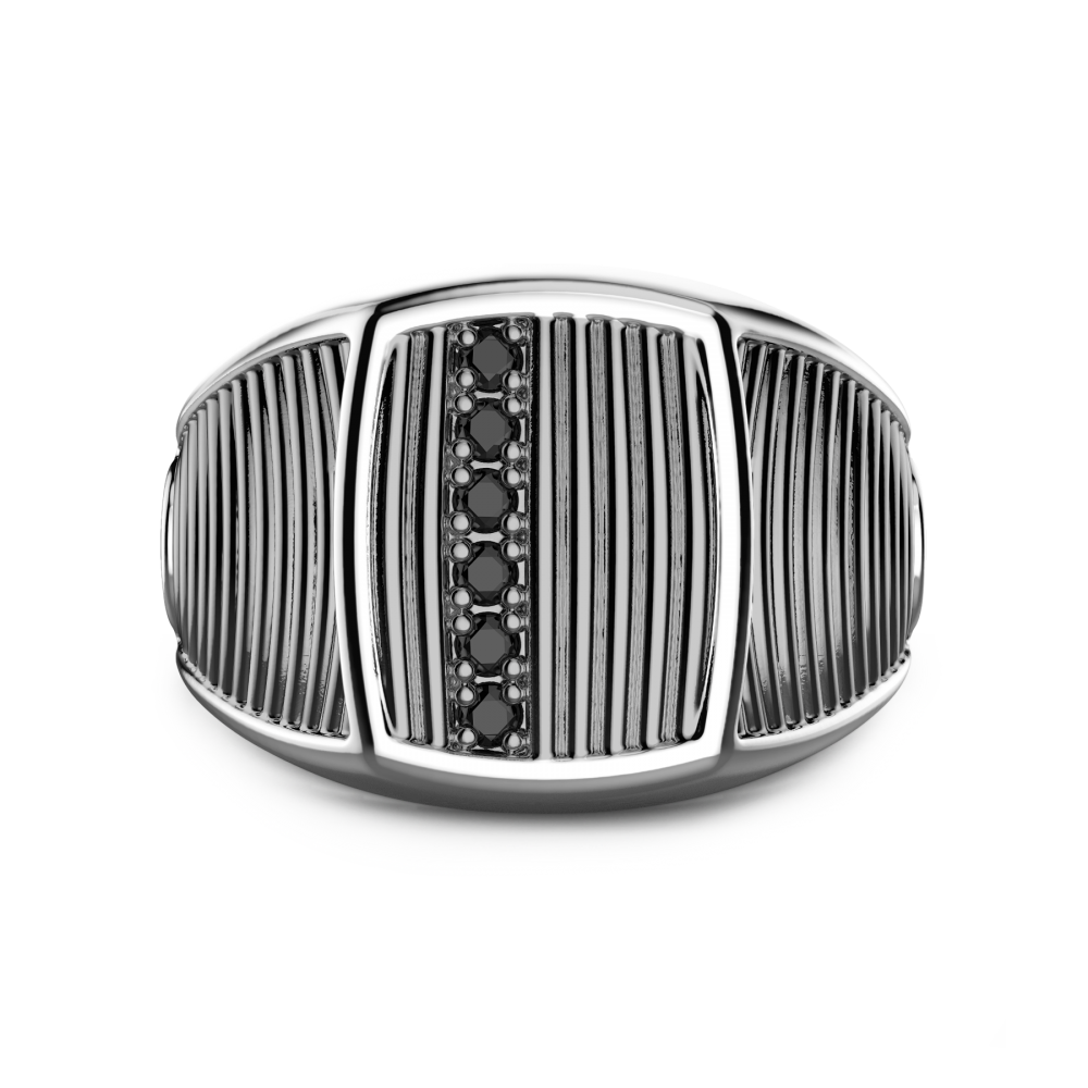 Zancan Anello chevalier Zancan in argento brunito e pietre nere