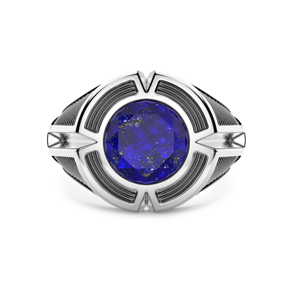 Zancan Anello chevalier Zancan in argento con pietra lapis centrale