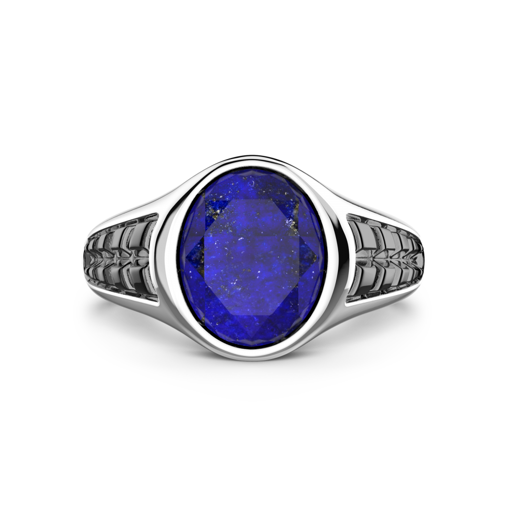 Zancan Anello chevalier Zancan in argento con pietra lapis ovale