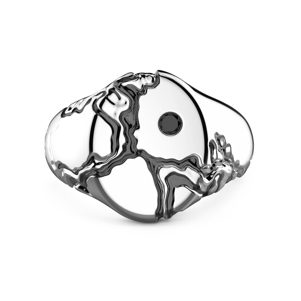 Zancan Anello chevalier Zancan in argento con pietra nera