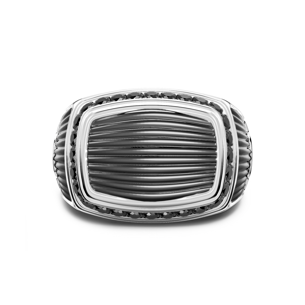 Zancan Anello Chevalier Zancan In Argento Con Pietre Nere