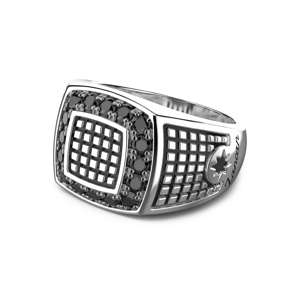 Zancan Anello Chevalier Zancan In Argento Con Pietre Nere